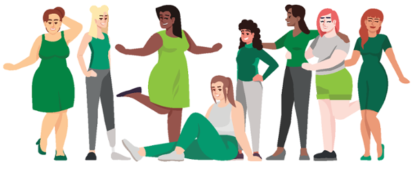group of women of all shapes, sizes, and abilities
