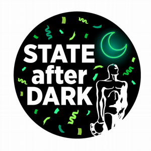 sparty statue under moon with confetti- State after Dark