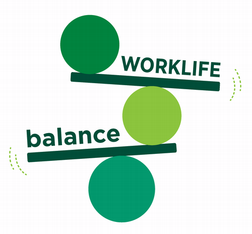 three balls balancing 2 sticks with worklife balance written on them